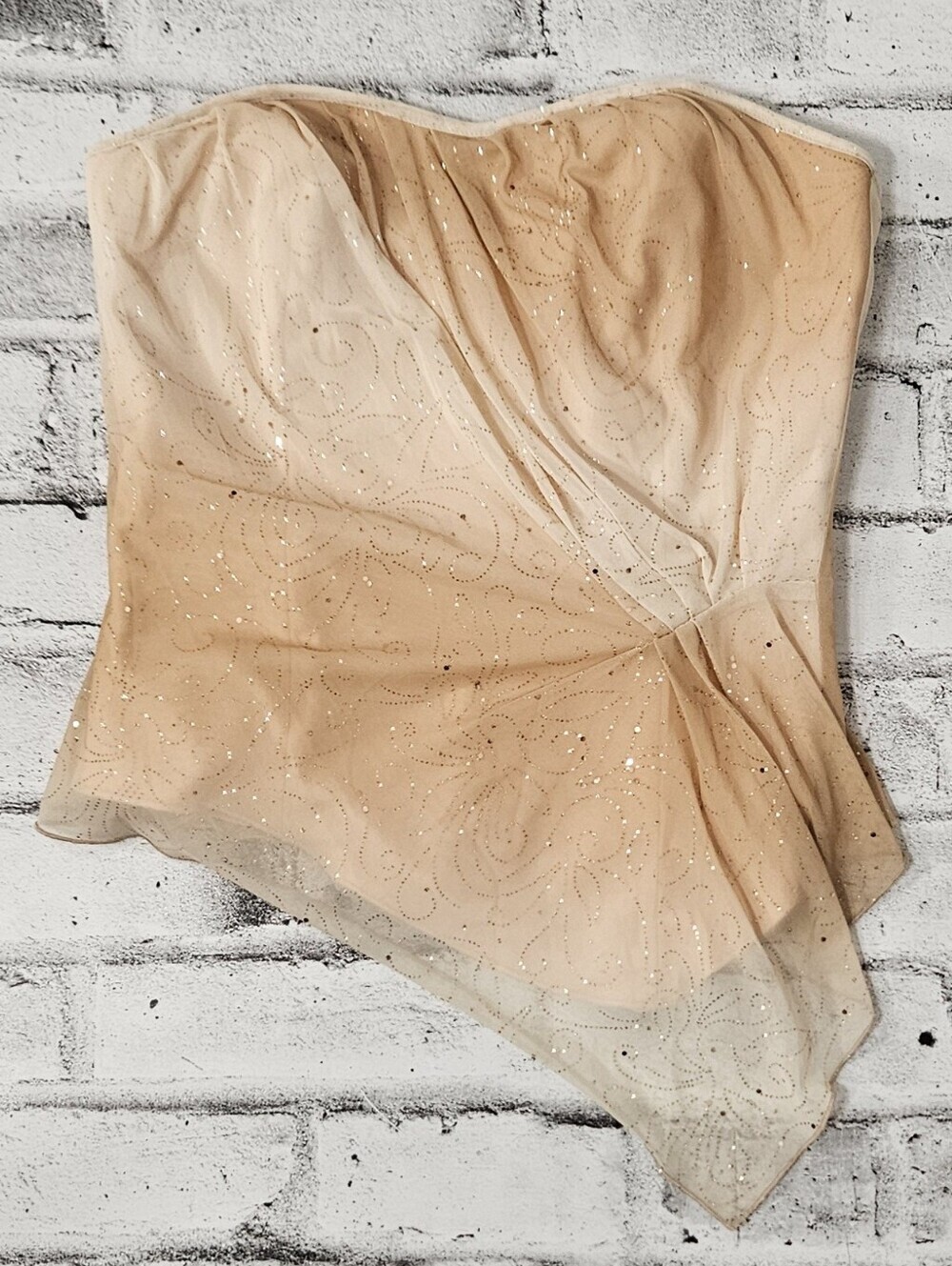 Vintage Frank Lyman Strapless Glitter Mesh Corset Top Champagne Size 10